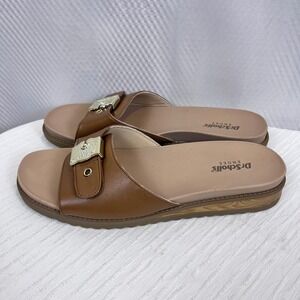 NWOT: Dr. Scholl's 8.5M Island Icon Sandals Slides Brown Gold Buckle (581 cl)